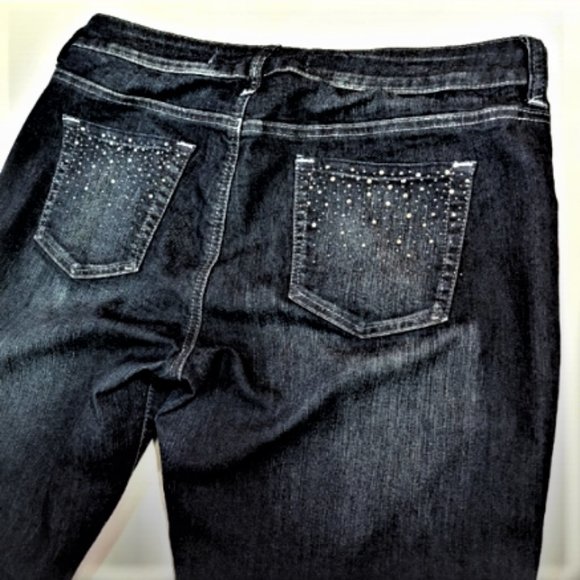 S & P  ♡ Gorgeous Black Stretchy Denim Embellished Bling Skinny Jeans 10|12 Long - Picture 4 of 17